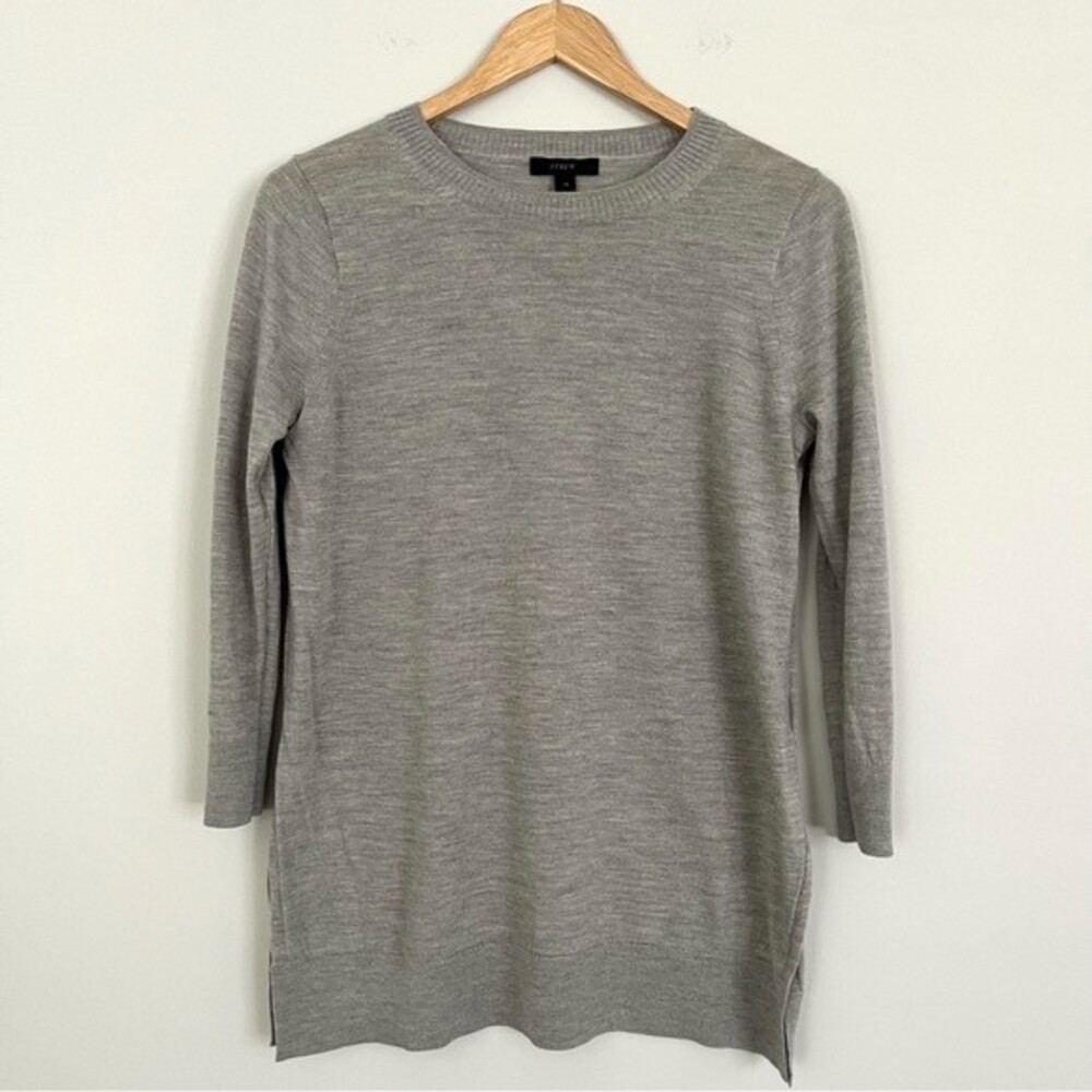 J. Crew Light Merino Wool 3/4 Sleeve Tunic Sweater Light Heather Grey, Size XS